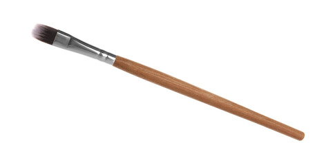 Makeup brush with wooden handle isolated on white