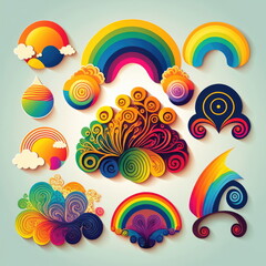 Fototapeta na wymiar Collection set of rainbow ornament vector illustration, Made by AI,Artificial intelligence