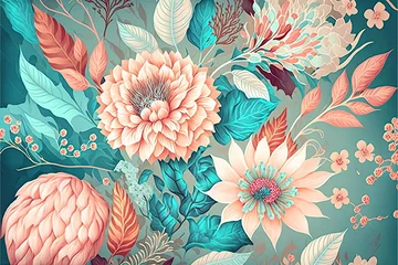 Zelfklevend Fotobehang image of ​illustration, pattern floral and pastel, flower background, Made by AI,Artificial intelligence © waranyu
