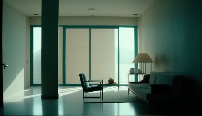 modern living room in architecture of modern building, generative ai
