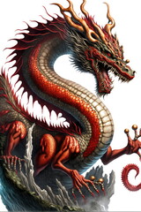 Fototapeta premium Chinese dragon on white background, Made by AI,Artificial intelligence