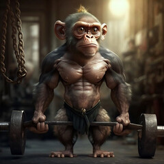 Fototapeta na wymiar A muscular monkey at the gym, AI Generated
