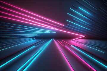 Blue Pink Neon Lines Abstract Background With Line Glowing. Generative AI.