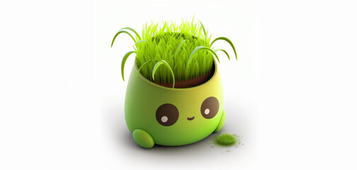 green pot oval with kawaii face feet on the sides sprout hd wallpaper