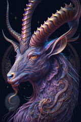 Capricorn zodiac astrology horoscope illustrations. Psychedelic and surrealism symbol of esoteric horoscope templates for wall print, poster, shirt design, apparel, merchandise.