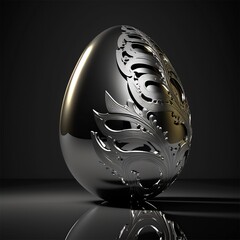 Silver egg carved in metal
