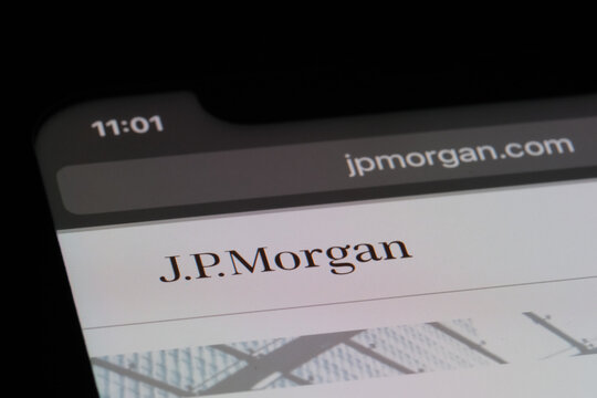 Shanghai,China-March.9th 2023: close up JPMorgan company brand logo on official website.