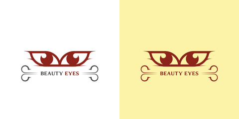 Eye beauty logo design illustration. Silhouette of beautiful female eyebrows, eyelashes, female salon. Minimalist simple flat lifestyle design.