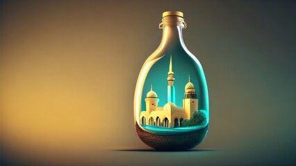 bottle of wine. Mosque in a glass bottle 