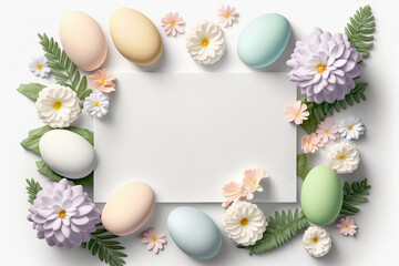 Naklejka na ściany i meble Easter eggs and spring flowers rectangle copy space