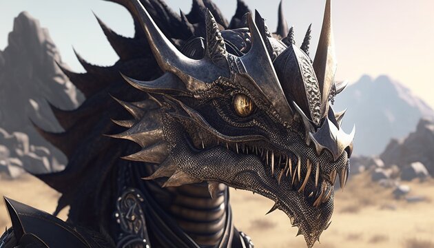 dragon warrior digital art illustration, Generative AI
