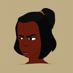 Angry black girl in elegant vector portrait

