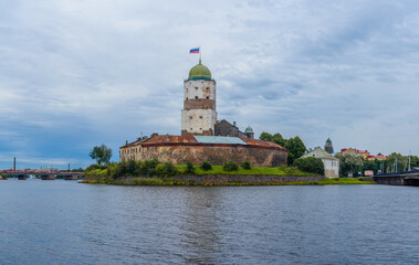 Fototapeta na wymiar Medieval russian Vyborg Castle State Museum, Swedish-built medieval fortress on the island, Vyborg, Russia