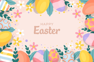 happy easter background illustration with eggs and floral