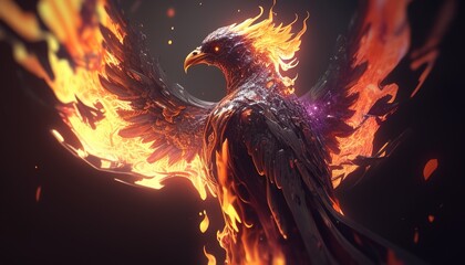 mystical phoenix digital art illustration, Generative AI - obrazy, fototapety, plakaty