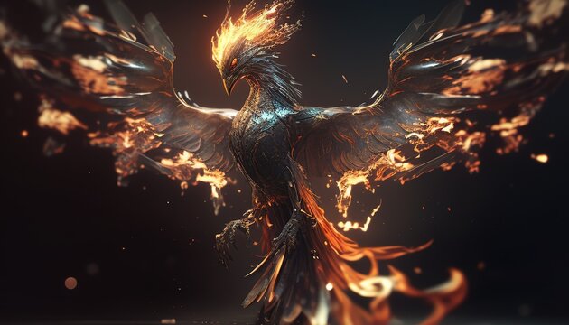 mystical phoenix digital art illustration, Generative AI