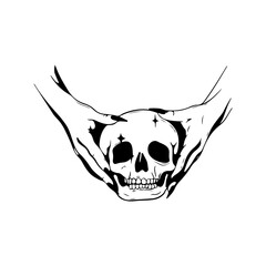 vector illustration of a hand holding a skull