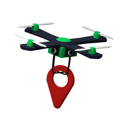 3d drone delivery service with location icon illustration object for web app