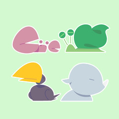 Cute wild animals set including crabs, snails, hornbills and rhinos. Safari jungle animals vector. Woodland animal illustration.