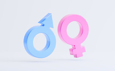 Gender symbol. Female and male icon. Man and woman sign. 3d rendering.