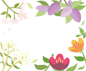 Frame with flowers and plant illustrations, 꽃과 식물 일러스트가 있는 프레임