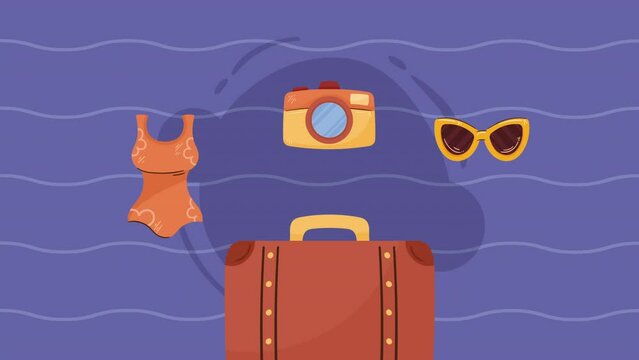 suitcase with swimsuit and camera animation
