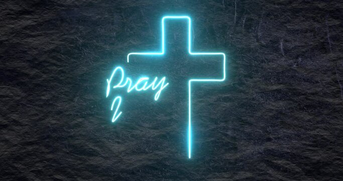 Cross and pray wait trust text in thin lines style
