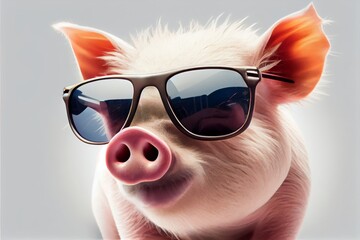 A cute pig with a sunglasses on blurred background. Generative AI, Generative, AI
