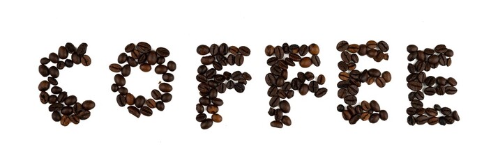 coffee beans form text isolated