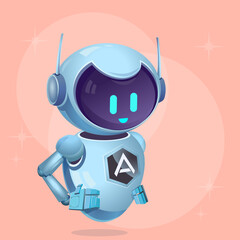 Funny cartoon android character with childish smile