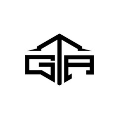 GTA Letter Logo Design Vector. GTA monogram polygon building shape cut Logo.
