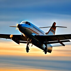 Fototapeta na wymiar airplane at sunset. Generative AI.