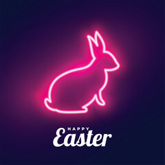 Fototapeta premium happy easter day celebration card with neon style rabbit shape