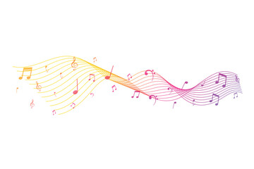 colorful musical notes background in pentagram style