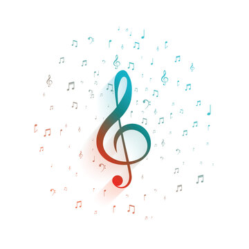 treble clef symbol on white background with music notes