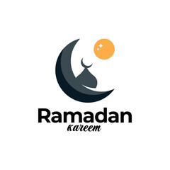 Modern style Ramadan Kareem contour silhouette illustration with text 