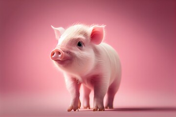 A cute pig on pink background. Generative AI, Generative, AI