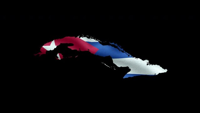 4K waving national flag of Cuba on the map. Alpha channel seamless Cuban flag on territory. Outline geographic country border of Cuba stock video.