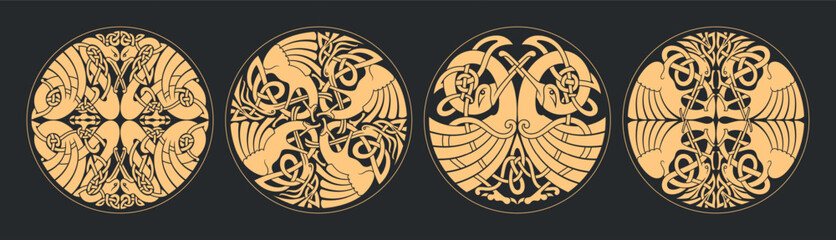 Vector celtic circlar knot. Ethnic ornaments set.