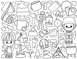 camping colouring page for kid	
