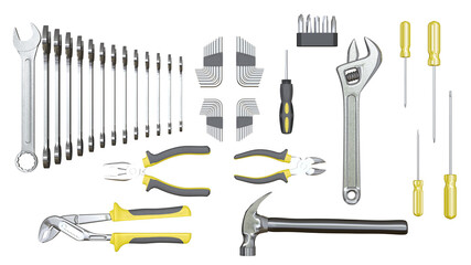 set of tools for construction and repair isolate on white background.