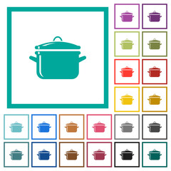 Glossy pot with lid flat color icons with quadrant frames
