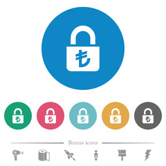 Locked lira flat round icons