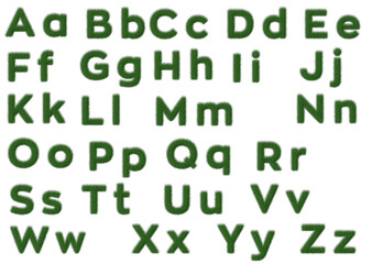 English Alphabets ABCD And Numbers Isolated In Transparant Background.. Grass Font