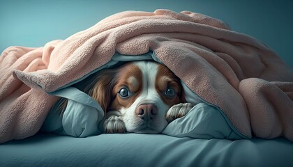 Adorable Puppy Cuddled in Human Bed AI generative