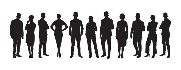 People standing in row silhouette vector.