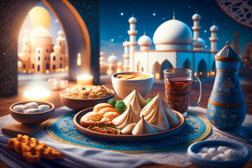 mosque in the night iftar time
