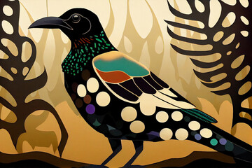 Fototapeta premium Illustration of a magpie in an North American indegnous style. Generative AI.