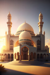 Modern Architecture of Islamic Mosque. Ramadan, Eid Mubarak concept. Generative AI.