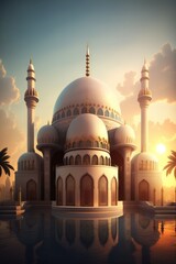 Fototapeta na wymiar Modern Architecture of Islamic Mosque. Ramadan, Eid Mubarak concept. Generative AI.